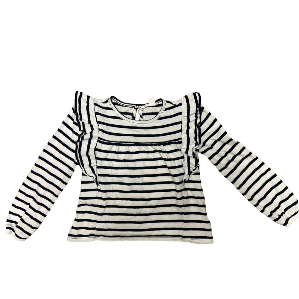 Crewcuts Black and White Stripe Long-Sleeve Ruffle-Shoulder Top,Size S